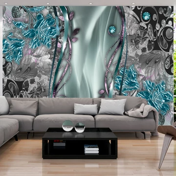 Öntapadó fotótapéta - Floral Curtain (Turquoise)