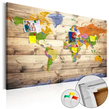Kép parafán - Map on wood: Colourful Travels [Cork Map]