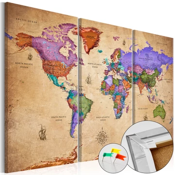 Kép parafán - Colourful Travels (3 Parts) [Cork Map]