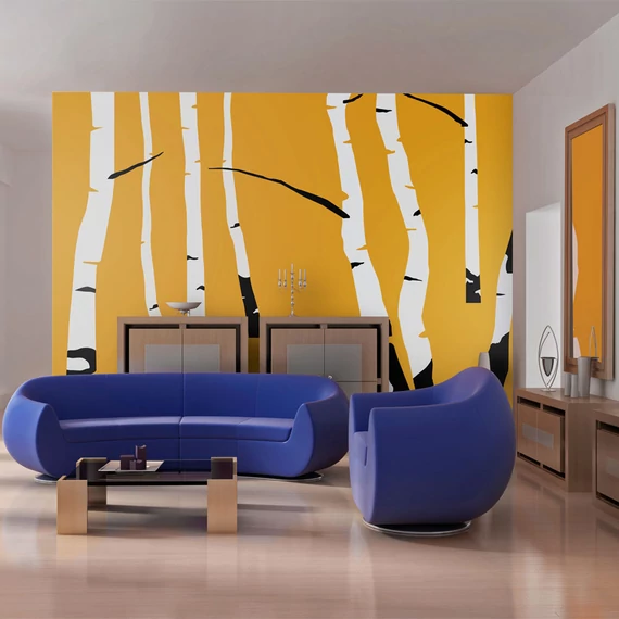 Fotótapéta - Birches on the orange background