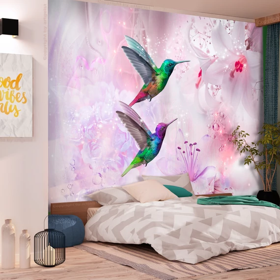 Öntapadó fotótapéta - Colourful Hummingbirds (Purple)