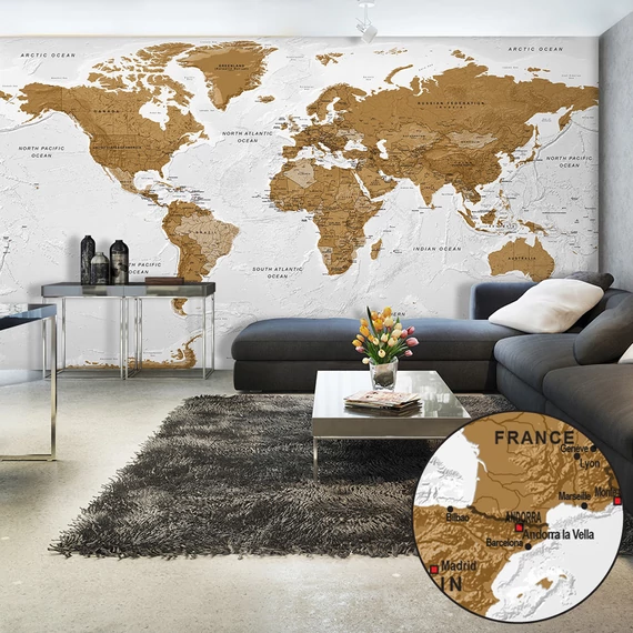Öntapadó fotótapéta - World Map: White Oceans II