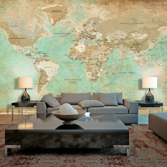 Öntapadó fotótapéta - Turquoise World Map II