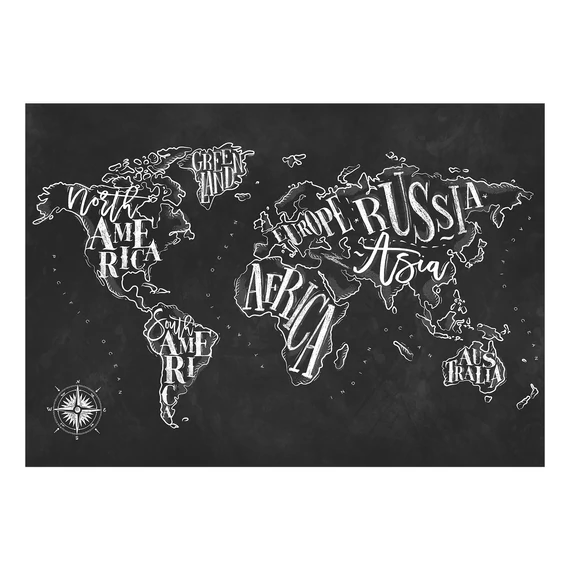 Öntapadó fotótapéta - Retro Continents (Black)
