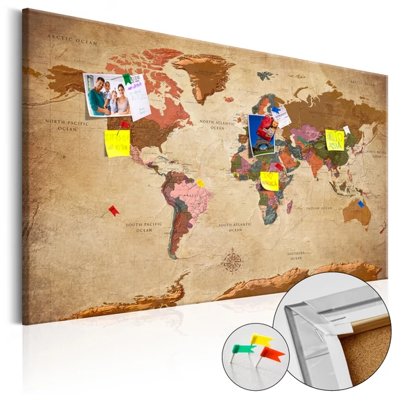 Kép parafán - World Map: Brown Elegance [Cork Map]