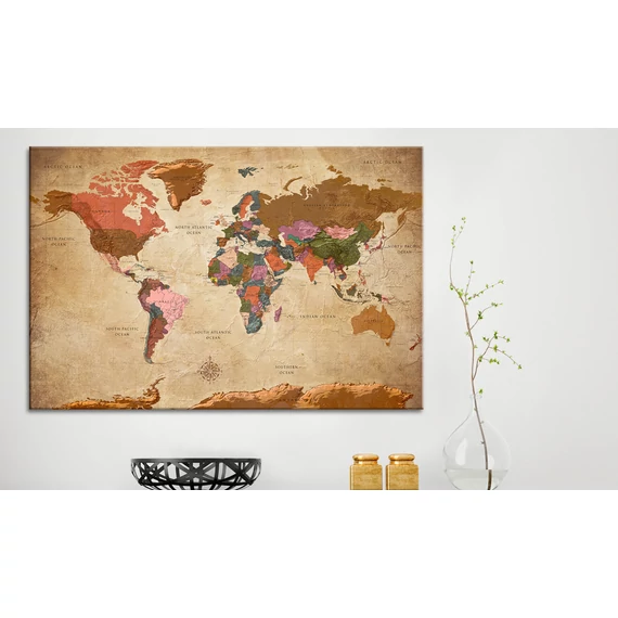 Kép parafán - World Map: Brown Elegance [Cork Map]