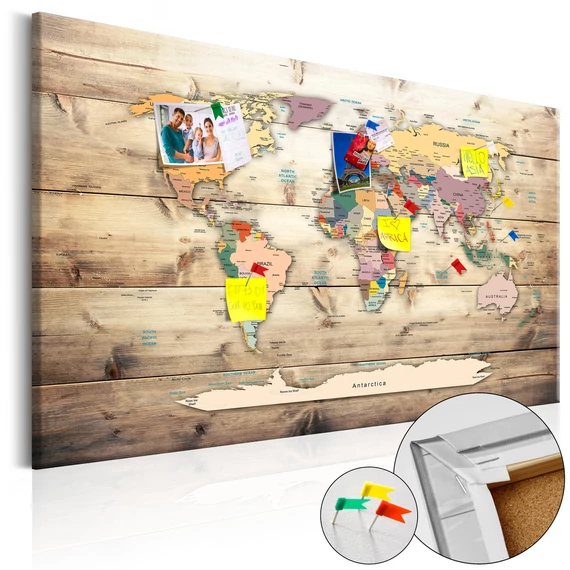 Kép parafán - World Map: Wooden Oceans [Cork Map]