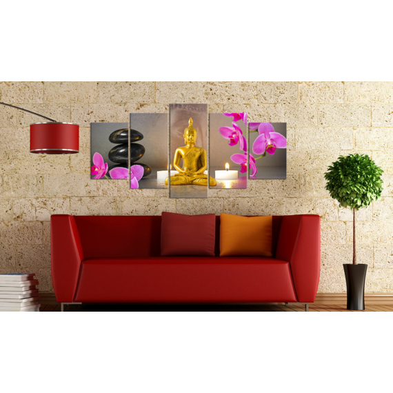 Kép - Golden Buddha and orchids